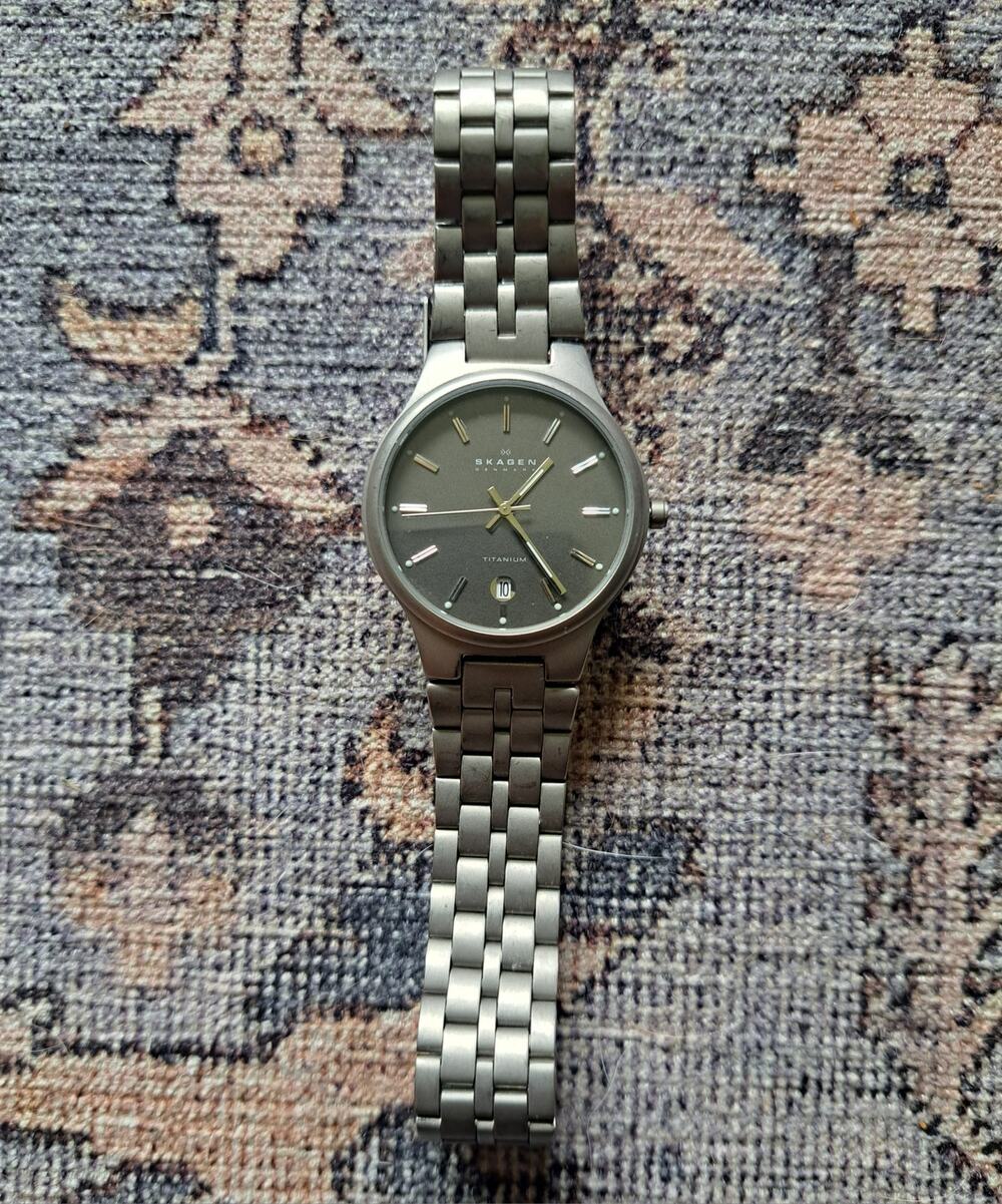 Skagen Denmark Titanium Mens Watch Slim Gray Dial Works Great